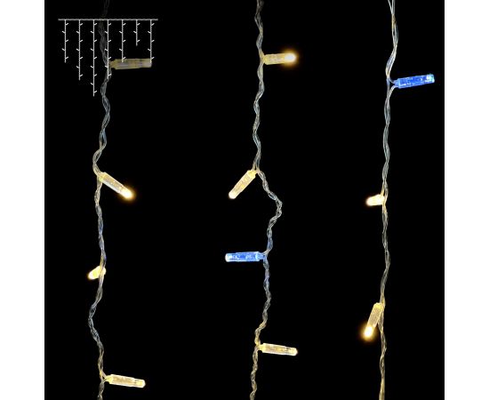 Гирлянда Бахрома с Колпачком 3,2 x 0,9 м Тепло-Белая с Мерцанием Белого Диода 220В, 180 LED, Провод Прозрачный ПВХ, IP65