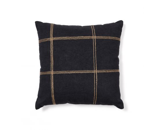 Soalia Чехол на подушку из черного хлопка и джута с вышивкой, 45 x 45 см