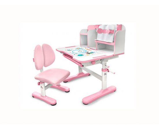 Комплект мебели (столик + стульчик) Mealux EVO Panda pink (белый, розовый, 77)