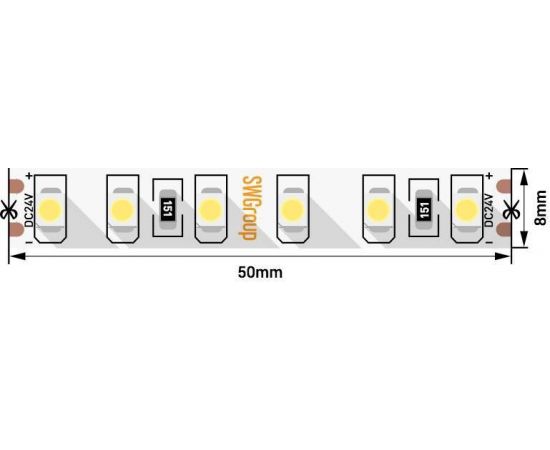 Лента светодиодная стандарт 3528, 120 LED/м, 9,6 Вт/м, 24В, IP65, Цвет: Холодный белый