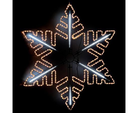 Светодиодная Снежинка Black Edition 1,3м Тепло-Белая с Динамикой Белого Диода 24В, Дюралайт на Металлическом Каркасе, IP54 LTC LC-13135