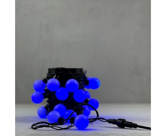 Гирлянда Шарики 5м Синяя 220В, Диаметр Шарика 40мм, 20 LED, Провод Черный Каучук, IP65 LTC HB20-1-2B