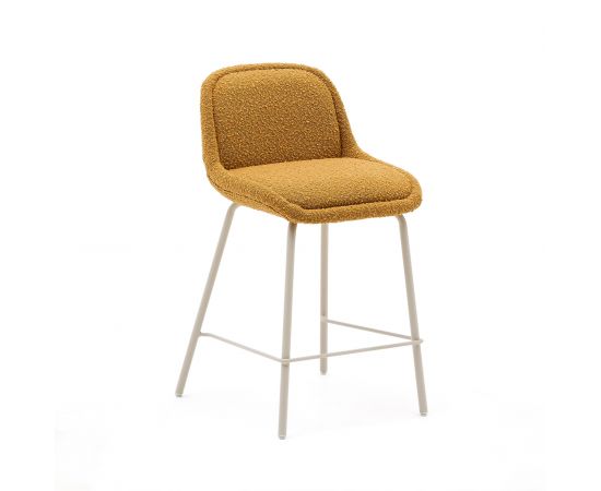 Полубарный стул Aimin из горчичной ткани букле с бежевыми стальными ножками